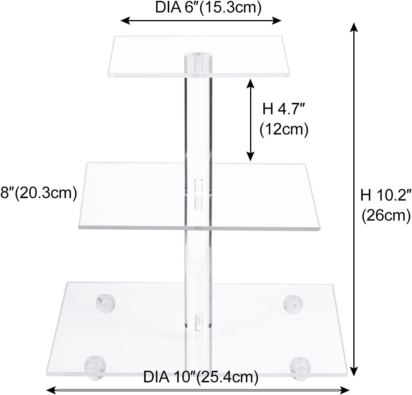 Boxalls Cupcake Stand, 3 Tier Square Acrylic Cupcake Display Stand Holder, Clear Dessert Pastry Tower for Wedding, Birthday, Theme Party, Baby Shower