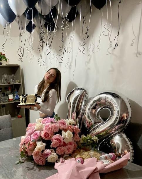 Silver Foil Number 28 Balloon 40 Inch, Helium Mylar Eight Number 28 82 Birthday Balloons, 28th Silver Women Men Wedding Anniversary, Graduations Party Supplies