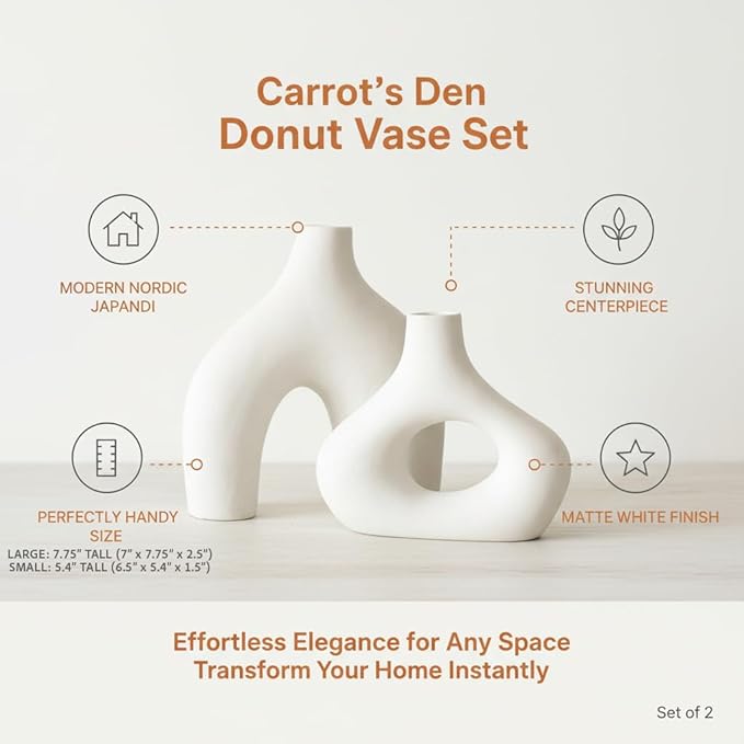 Carrot's Den Donut Vase, Hollow | Table Centerpiece, Olive Plant, Living Room - Image 5