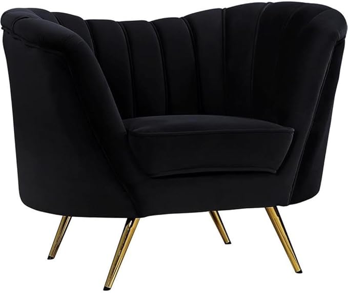 Home Square 2-Piece Set with Velvet Accent Chair and Chaise in Black and Gold - Image 4