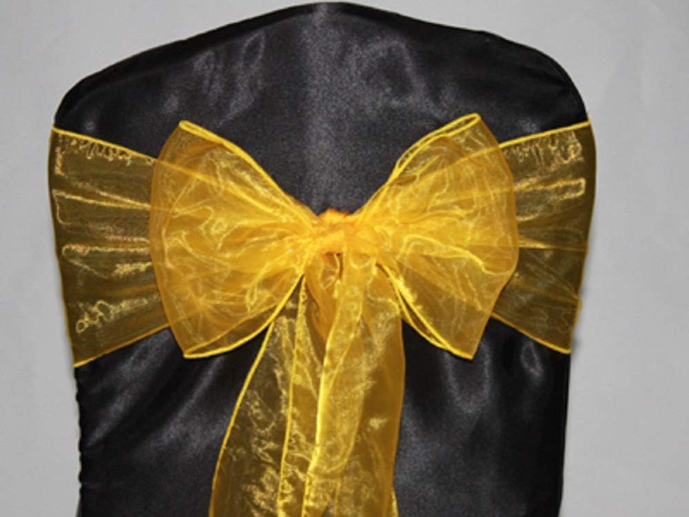 Organza Chair Bow Sash Décor Bows Sashes for Wedding Reception Events Banquets Decoration - (Pack of 25, Golden)