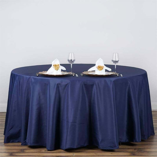 Efavormart Round Tablecloth, 120 Inch Stain & Wrinkle Resistant Washable Table Cloth, Decorative Polyester Fabric Table Cover for Banquet, Wedding, Dining - Navy Blue