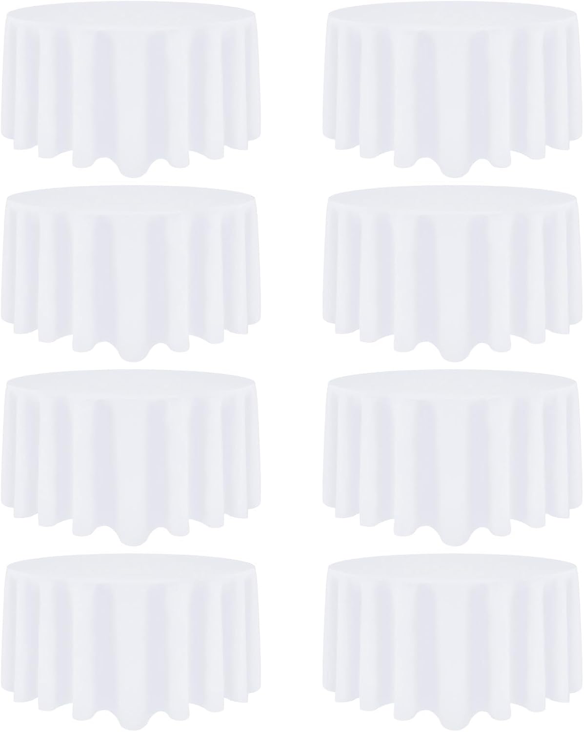 8 Pack White Round Tablecloth 120 Inch White Table Cloth Stain and Wrinkle Resistant Round White Tablecloths Reusable and Washable Polyester Fabric Table Covers for Buffet Wedding Party and Banquet