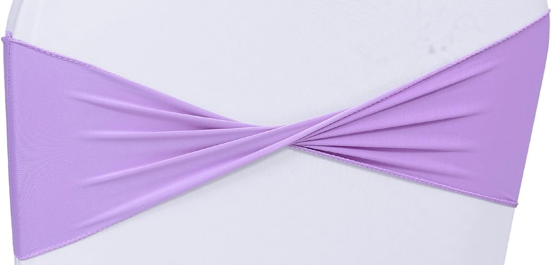 MDS Pack of 200 Spandex Chair Sashes Bows Elastic Stretch Dining Chair Bands Ties Without Slider Buckle Universal fits for Wedding Baby Shower Birthday Party Banquet Event Decoration - Lavender