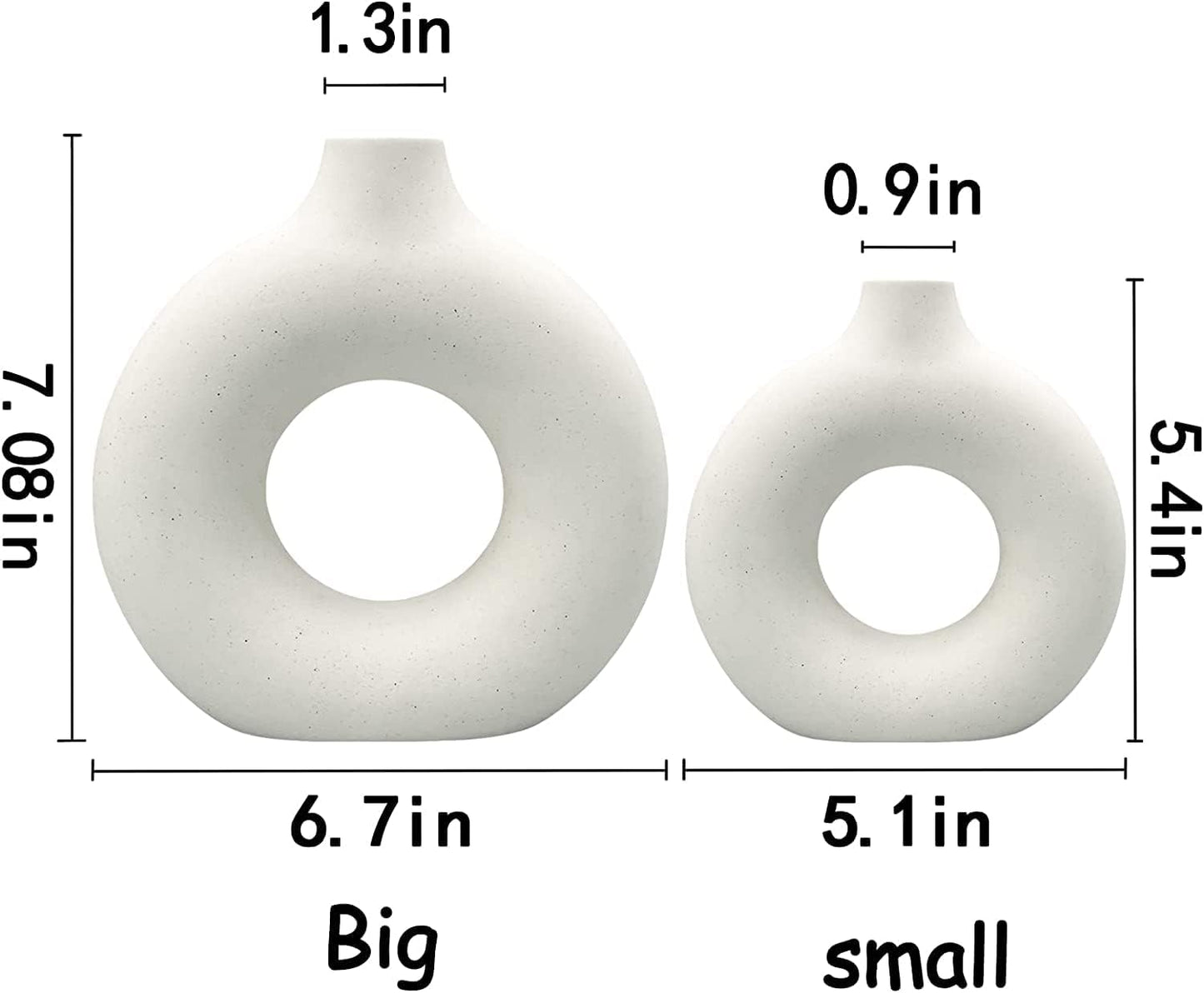 White Ceramic Vases- 2 for Modern Home Decor, Round Matte Boho Vase for Decor, Ceramic Minimalist Nordic Style for Wedding Dinner Table Living Room Office