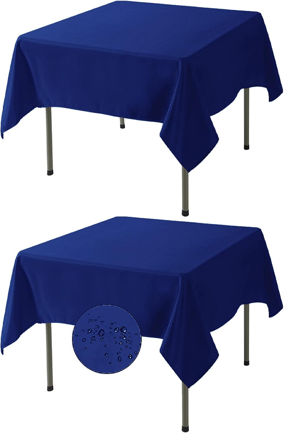 Fokitut 2 Pack Waterproof Square Tablecloth, 70x70 Inch, Stain Resistant and Wrinkle Polyester Table Cloth, Fabric Table Cover for Kitchen Dining, Wedding, Party, Holiday Dinner-Royal Blue