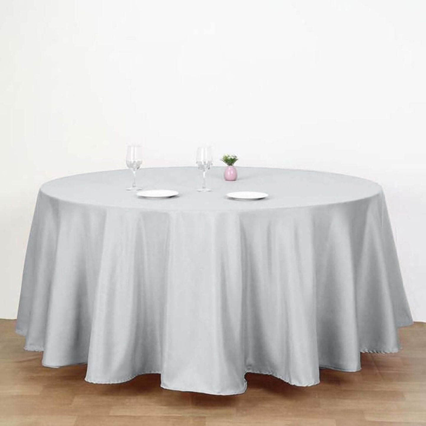 Efavormart Round Tablecloth, 120 Inch Stain & Wrinkle Resistant Washable Table Cloth, Decorative Polyester Fabric Table Cover for Banquet, Wedding, Dining - Silver