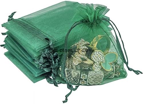 TheDisplayGuys 100-Pack XS 2 x 2 3/4" Dark Green Sheer Organza Gift Bags with Drawstring, Jewelry Candy Treat Wedding Party Favors Mesh Pouch