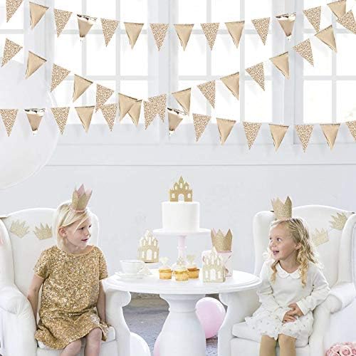 30Ft Champagne Gold Party Decorations Triangle Pennant Banner Gold Hanging Paper Flag Bunting for Graduation Wedding Birthday Bridal Shower Bachelorette Engagement Anniversary Hen Party Supplies