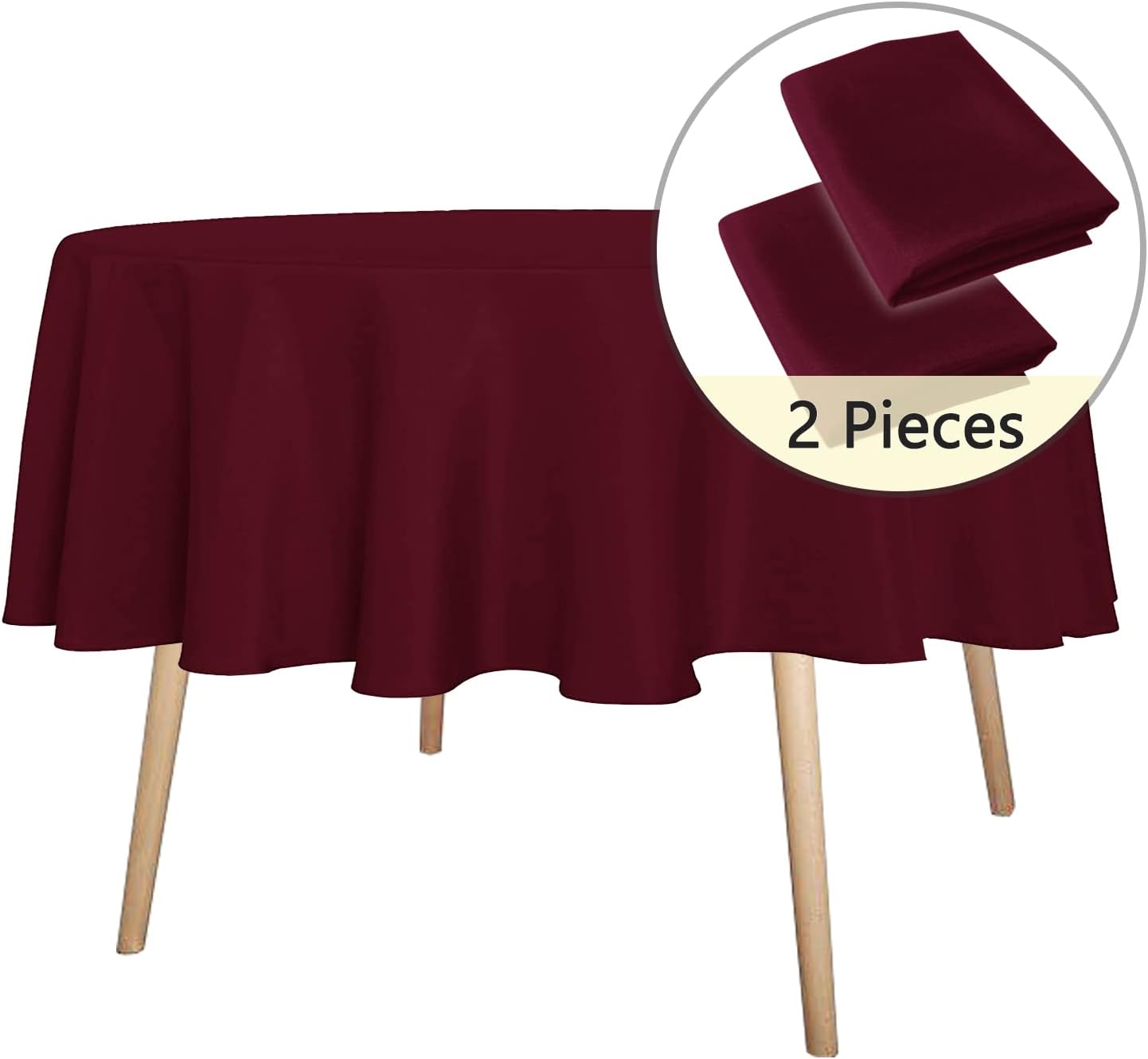 sancua 2 Pack Round Tablecloth 60 Inch Burgundy, Stain and Wrinkle Resistant Table Cloth - Washable Polyester Table Cover for Dining Tables, Buffet Parties and Camping