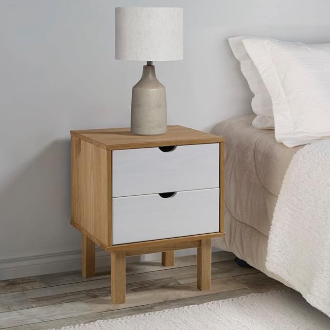 Scandinavian Nightstand 15.4x17.7x22.4 in Solid Pine Wood Bedside Table by Unknown