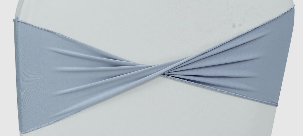 VDS Pack of 100 PCS | Dusty Blue | Spandex Chair Sashes Bows Without Buckle | Stretch Elastic Banquet Universal Folding Chair Band Tie with for Wedding Party Conference Celebration Event Decoration