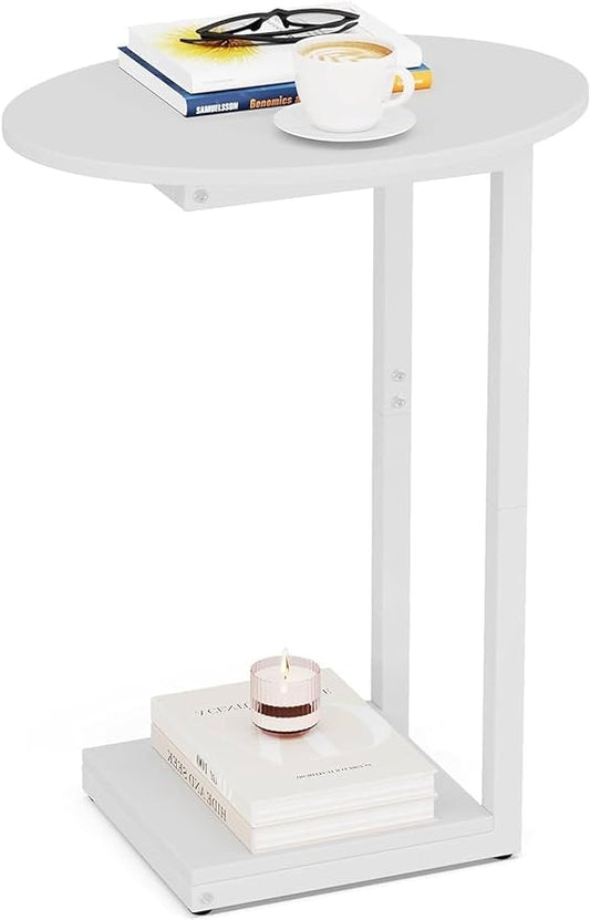 Hosfais Small Side Table End Table, C Shaped Oval Coffee Table, Wooden TV Tray by HosfaisHome