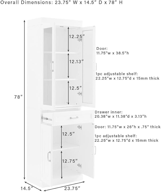 Crosley Furniture Stanton Glass Door Pantry Storage Cabinet - Image 3