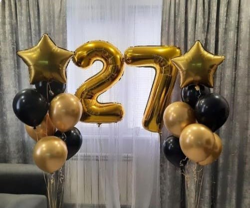 Gold Mylar Number 27 Balloon 40 inch, Number 27 Birthday Balloon for Boy Girl, Gold Foil 27 Balloon for 27 Birthday Party, Anniversary Celebration Number Balloons Decorations