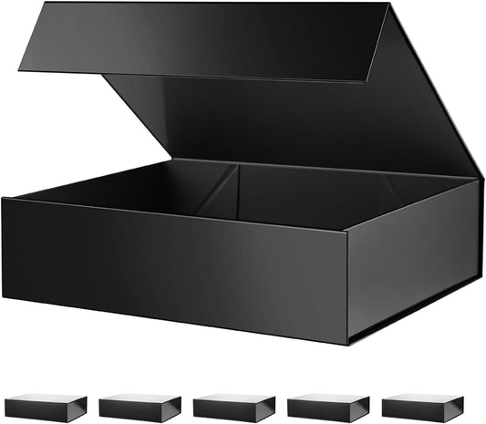 PACKHOME 6 Large Gift Boxes 13.5x10x3.5 Inches, Sturdy Shirt Boxes with Magnetic Lids for Multiple Occasions (Glossy Black)