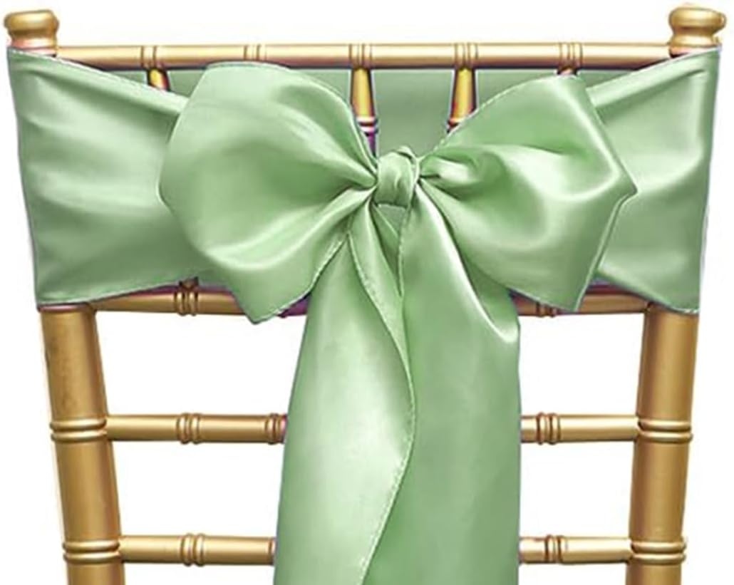50 Pack Satin Sage Green Chair Sashes for Wedding Birthday Party Bridal Shower Gender Reveal Decorations, Sage Green Chair Sash for Folding Chairs Banquet Chairs Chiavari Chairs