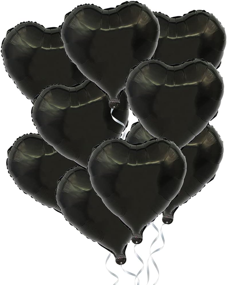 BEISHIDA 30 pcs18inch Black Heart Shape Foil Mylar Balloons for birthday party decorations, Wedding decorations, engagement party, celebration, holiday, show, party activities.