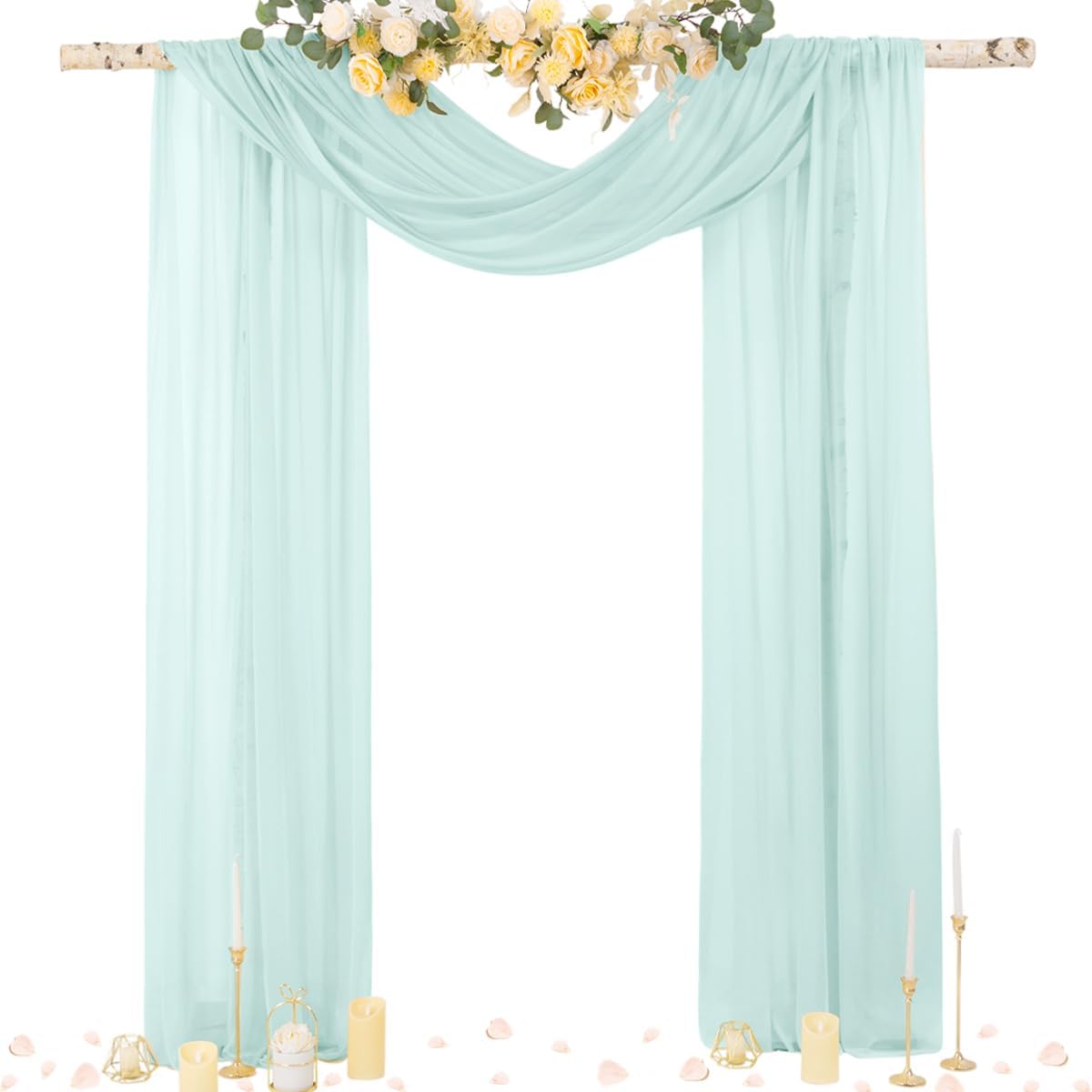 Socomi Wedding Arch Draping Fabric 29" x 20Ft 4 Panels Mint Green Sheer Outdoor Curtain Drapes Extra Long for Wedding Ceremony Birthday Party Decoration
