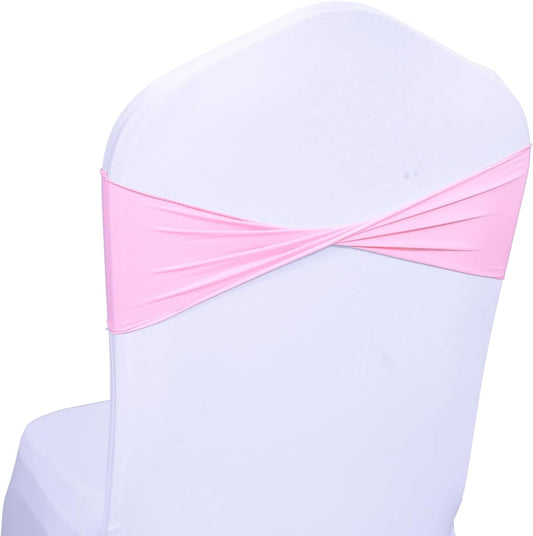 MDS Pack of 75 Spandex Chair Sashes Bows Elastic Stretch Dining Chair Bands Ties Without Slider Buckle Universal fits for Wedding Baby Shower Birthday Party Banquet Event Decoration - Pink