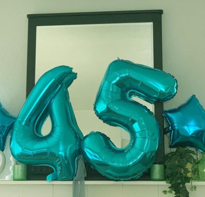 Teal Blue 40 Inch Large Number 5 Birthday Balloon, 2025 Five 5th 15 25 35 50 55 Birthday Celebration Decorations, Teal Blue Foil 5 Mylar Helium Balloons Girl Boy Anniversary Party Supplies