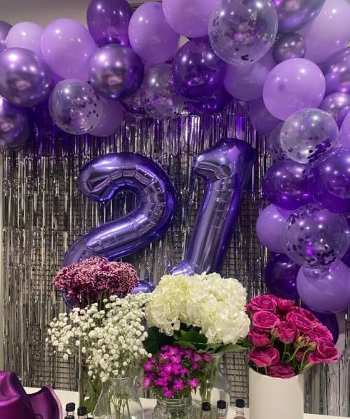 Purple Number 21 Balloon 40 Inch Birthday Decorations, Number 21 Balloon Birthday Party Decorations, Anniversary Decorations Graduations Party Supplies