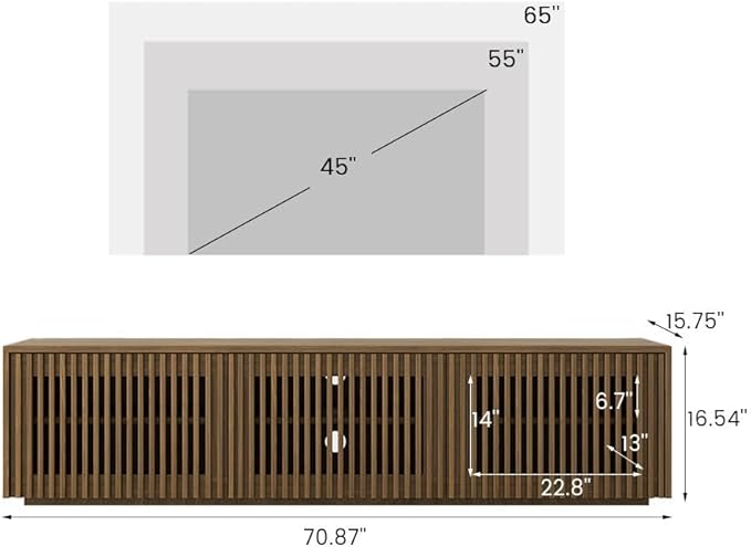 POVISON Mid Century Modern Wood Slatted TV Stand - Image 2