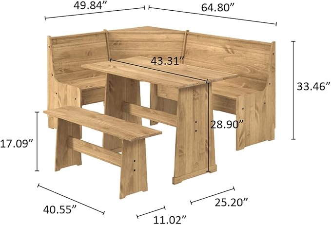Furniture Dash Solid Wood Corner Dining Set 64.8" W x 19.9" D x 33.4" H- - Image 7