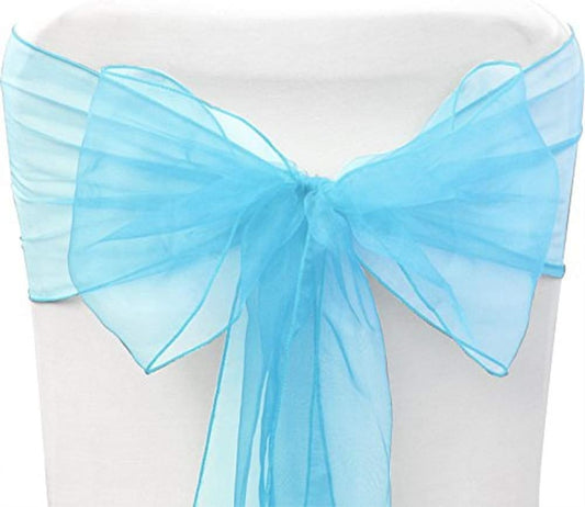 Organza Chair Bow Sash Décor Bows Sashes for Wedding Reception Events Banquets Decoration - (Pack of 25, Sky Blue)