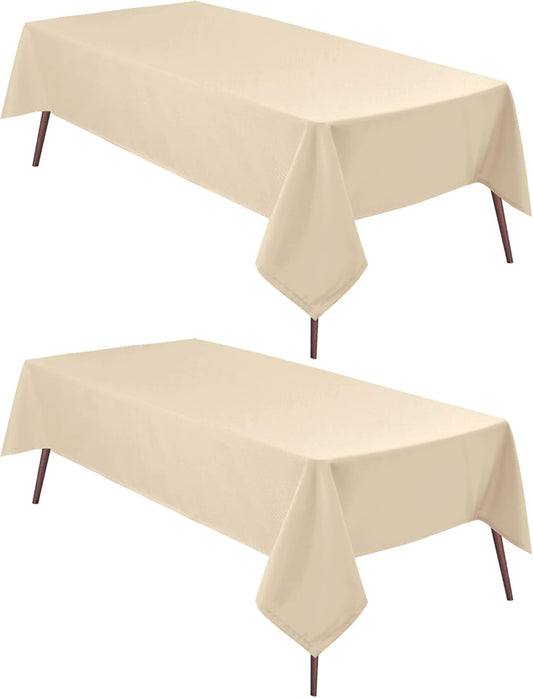 Hiasan 2 Pieces Square Tablecloth - Waterproof Washable Polyester Table Cloth for Dining Room Kitchen Party Camping, Beige, 54 x 54 Inch