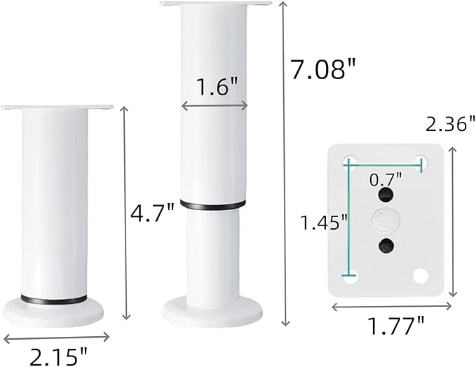 4PCS Adjustable 4.7-7.08 Inch Metal Furniture Legs White Furniture Replacement - Image 2