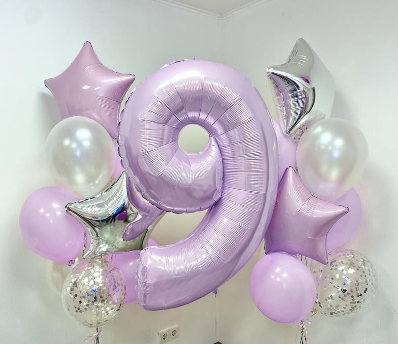 Light Purple Number 40 Birthday Balloons, 40 Inch Large Pastel Dusty Purple Mylar Foil Number 4 & 0 Balloons for Women, 40th Birthday Balloons for 40 Year Old Anniversary Party Decorations Supplies