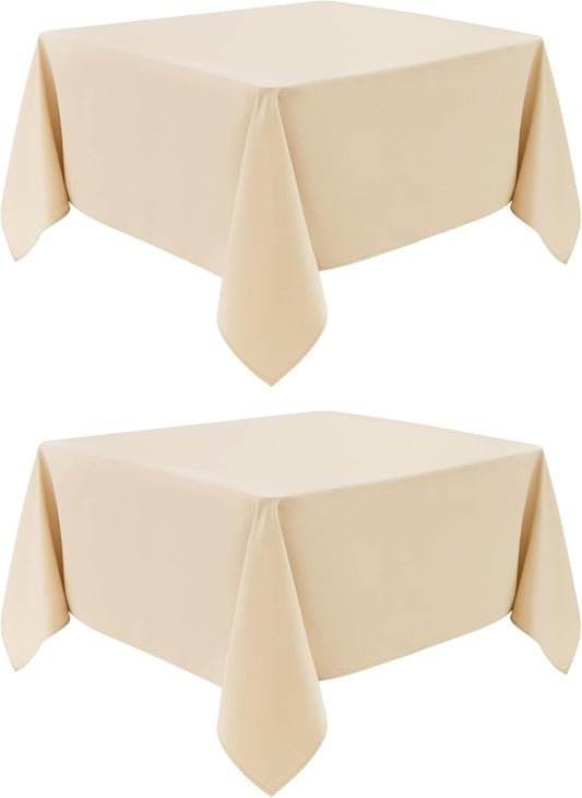 2 Pack Square Table Cloth 48X48 Inch Beige Washable Fabric Tablecloth Polyester Solid Dining Table Cover for Birthday Party Dinner Holiday Outdoor Indoor