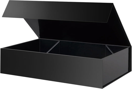 PACKHOME Extra Large Gift Box 17.5x11.3x4.3 Inches, Sturdy Shirt Box with Magnetic Lid for Clothes and Large Gifts (Glossy Black)