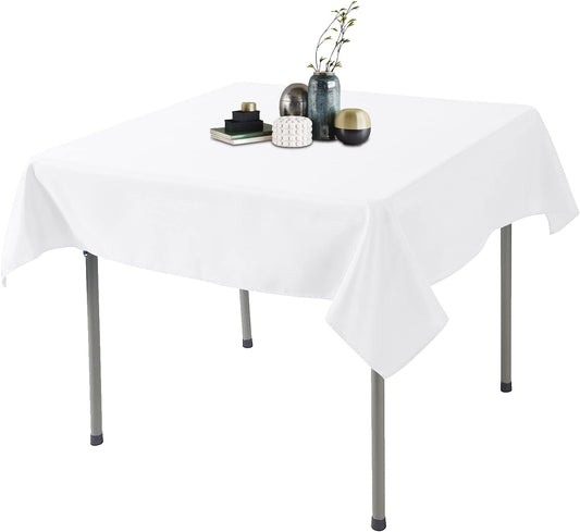 Ascoza 2pack 52x52 Inch White Square in Polyester Fabric Tablecloth for Wedding,Banquet,Restaurant and Parties
