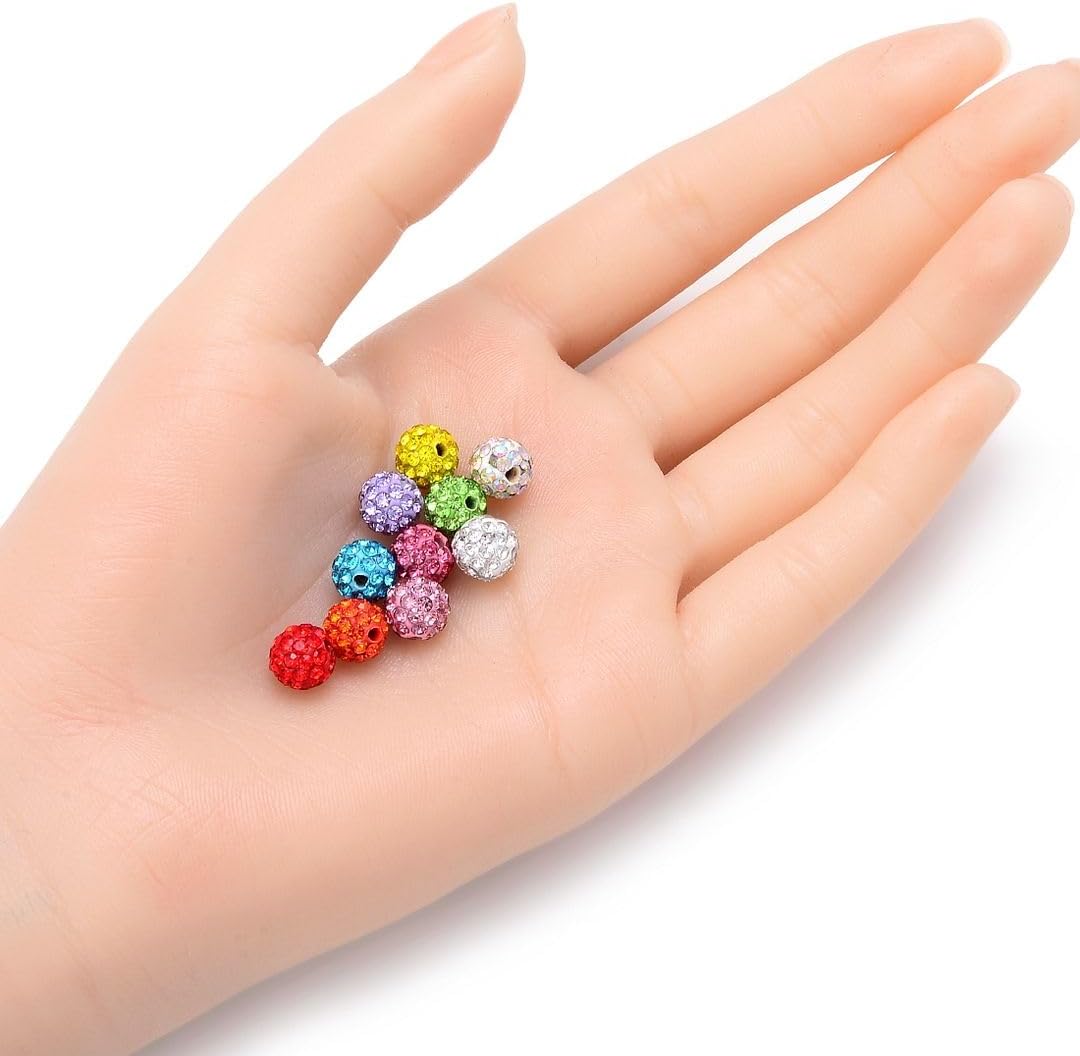 50pcs Adabele Grade A Suncatcher Crystal Rhinestone Pave Loose Beads 8mm Light Sapphire Blue Polymer Clay Disco Ball Spacers Compatible with Shamballa All Craft Jewelry Making DB8-14