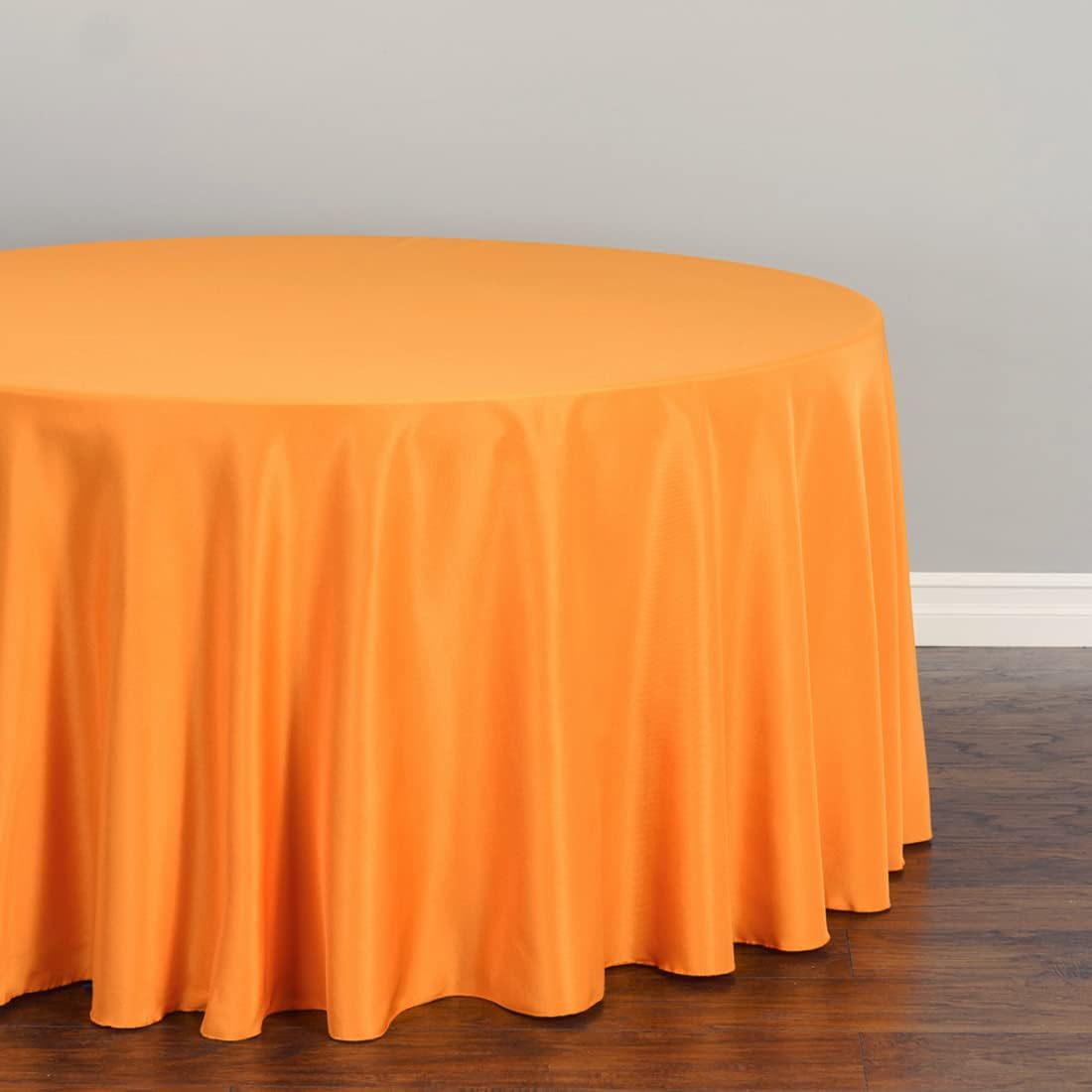 LTC LINENS 5 Pack 120 Inch Round Tablecloth Orange - Bulk for 60 Inch Round Table Floor Length - Washable, Wrinkle Resistant Polyester Fabric Cloth for Party