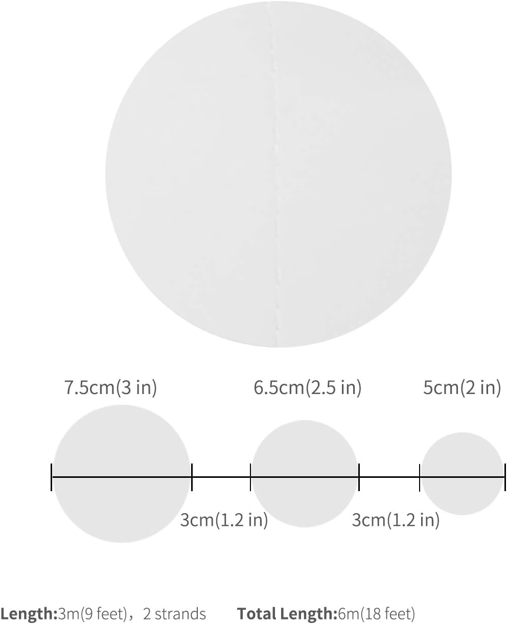 White Paper Garland Circle Dot Party Banner Wall Streamers Backdrop Ceiling Hanging Decorations, 20 Feet in Total