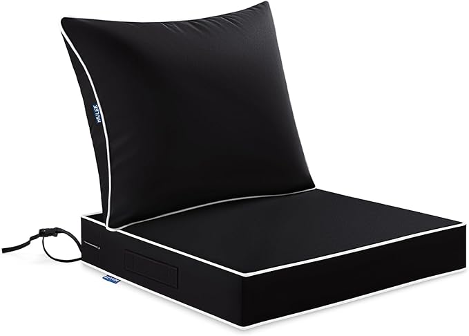 MIULEE Black Outdoor Seat Cushion 24x24 Inch Waterproof & 3 Year Fade Resistant by MIULEE