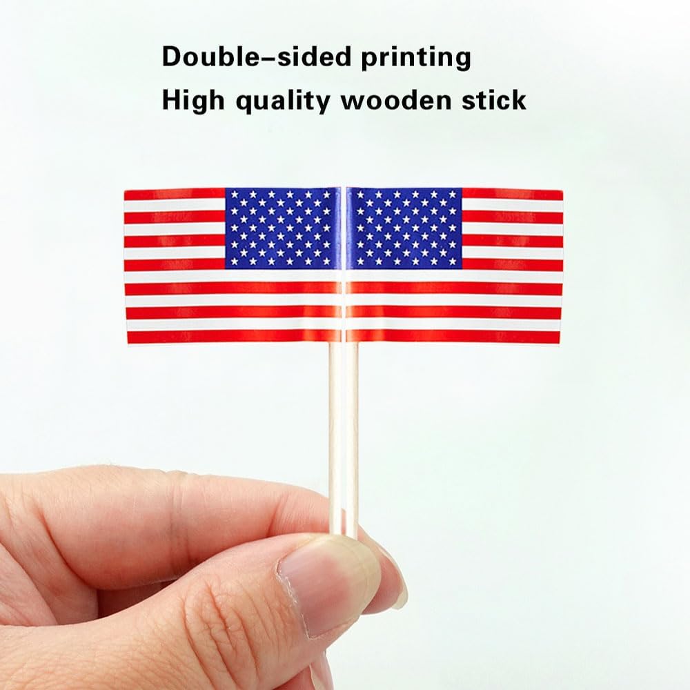 American Flag USA Flag, Small Mini American Toothpick Flags for Food, Cupcakes, Cocktails, Appetizers, Bar Party Decorations