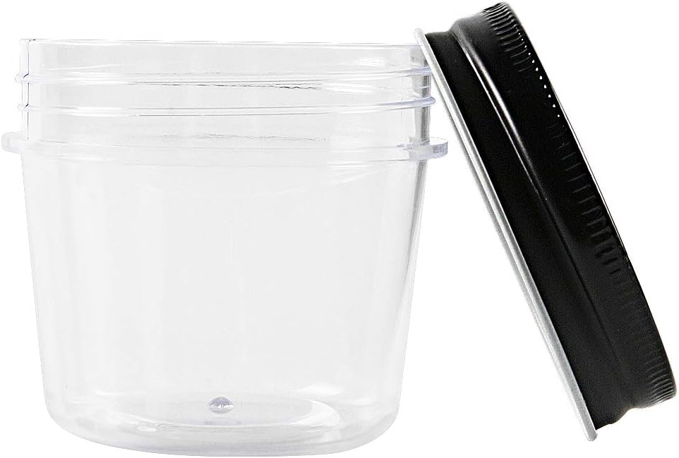 Novelinks 4 Ounce Plastic Jars with Black Lids - Refillable Round Clear Containers for Kitchen & Household Storage - BPA Free (40 Pack)