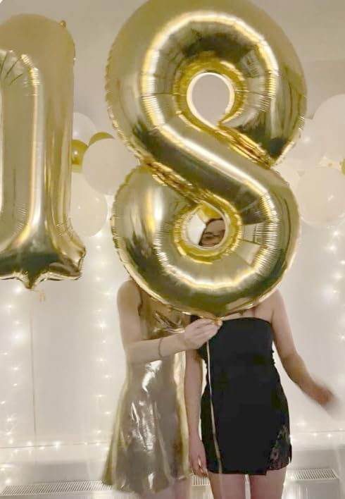 Helium Foil Light Gold Number 8 Balloon 40 Inch, Mylar Eight Numbers 8 18 28 38 48 58 80 88 Birthday Balloons, Champagne Gold Women Men Anniversary Graduations Party Supplies