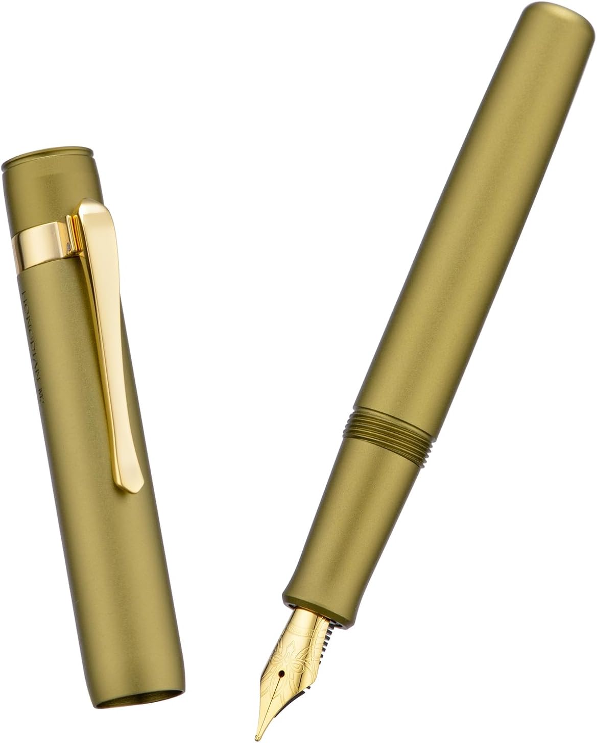 HONG DIAN M2 Black Forest Mini Fountain Pen, Extra Fine Soft Nib & Sleek Shape Aluminium Short Pocket Travel Pen (Olive Green)