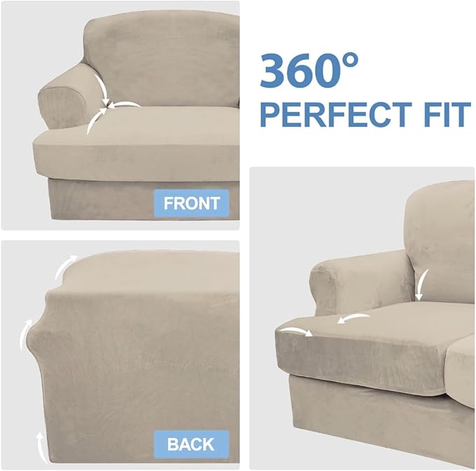 CUCRAF T Cushion Sofa Cover 3 Piece Loveseat Slipcovers, Soft Thick Velvet - Image 6