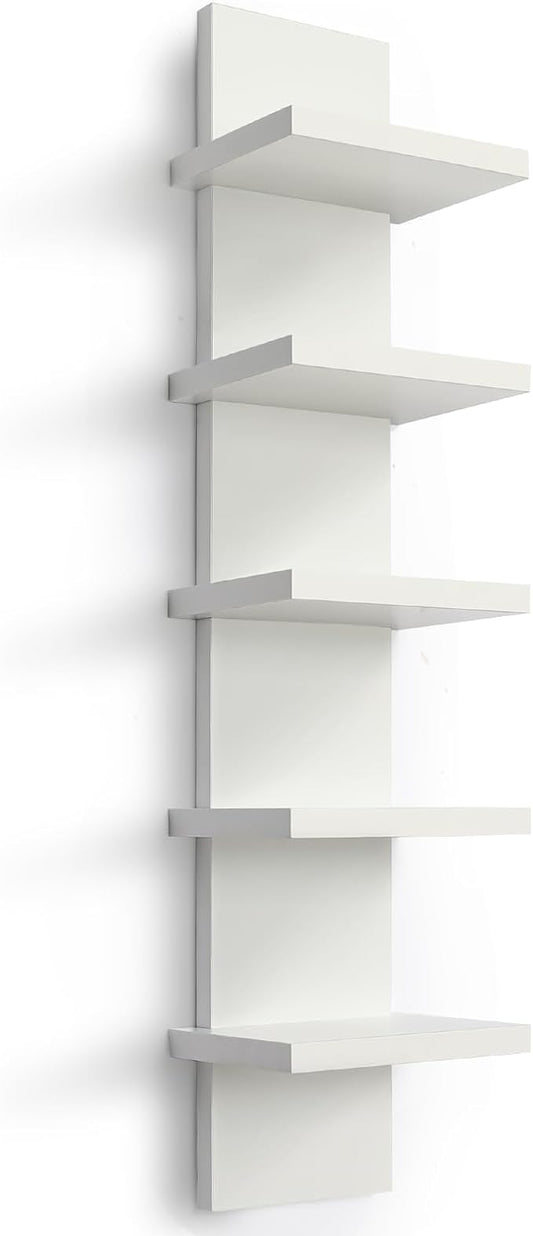 Homaterial 5 Tier Wall Shelf Unit, Small White Vertical Floating Shelf-Narrow by Homaterial