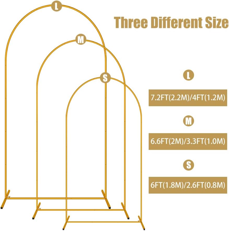 7.2FT Arch Backdrop Stand, Easy Assembly Backdrop Arch, Gold Wedding Arch Stand, Balloon Arch Stand for Photo Backdrop