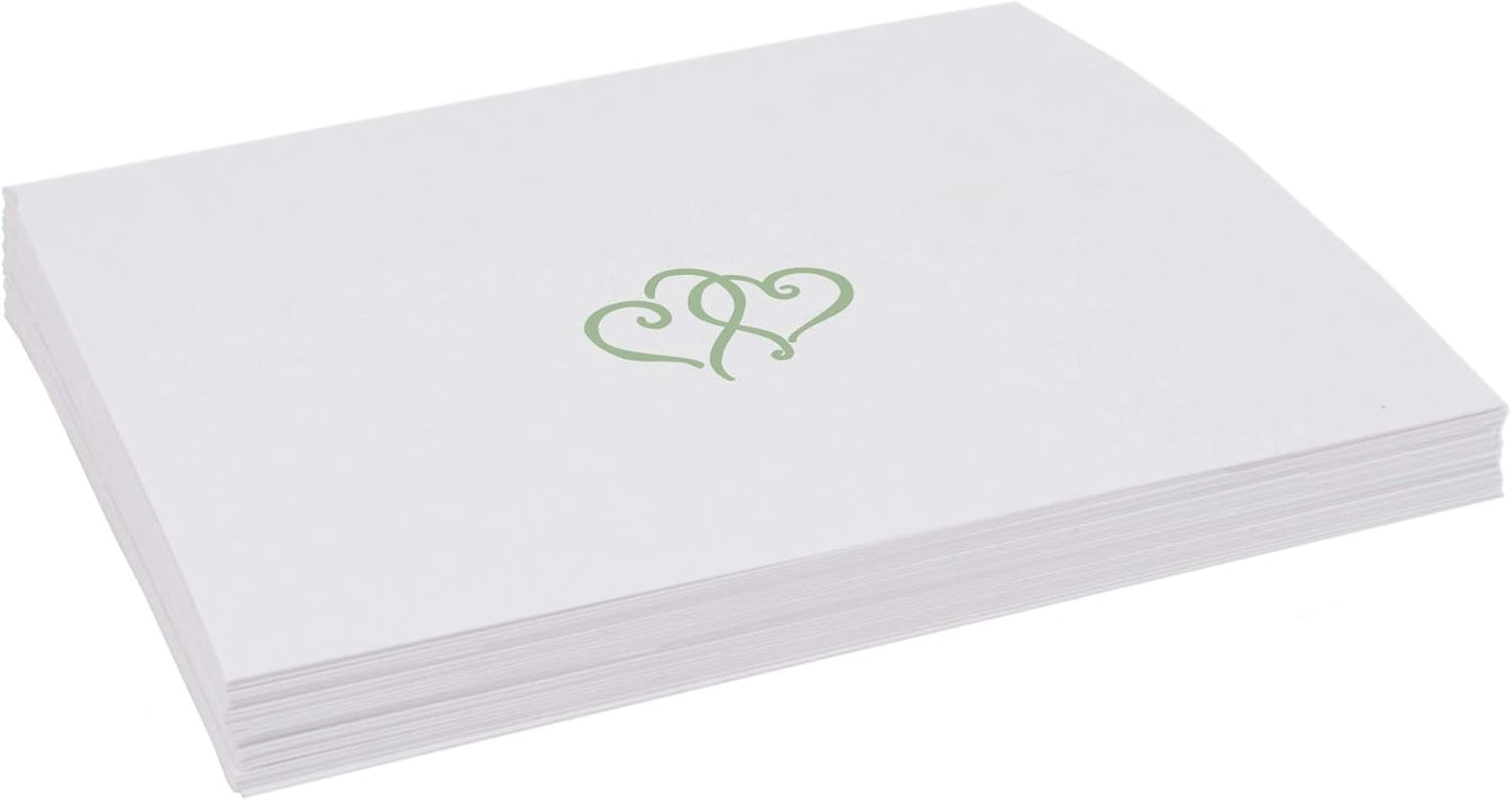 Linked Hearts Place Cards, Sage (Choose Color), Set of 60, Pre-cut and Scored - Wedding, Party, Dinner, and Special Events - Made in the USA