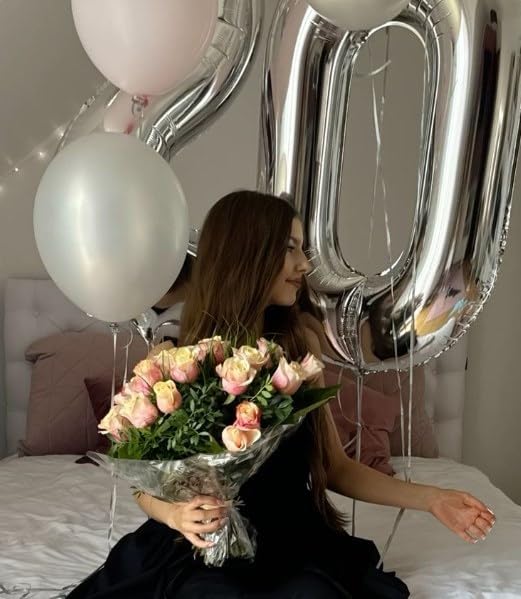 Silver 40 Inch 20 Number Balloons, 20 Decorations for 20 Birthday, Foil Giant Birthday Graduations Anniversary Party Balloons