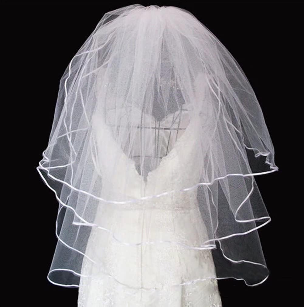 Women's Short Wedding Veils with Comb 3 Tier Halloween Tulle Bridal Veil
