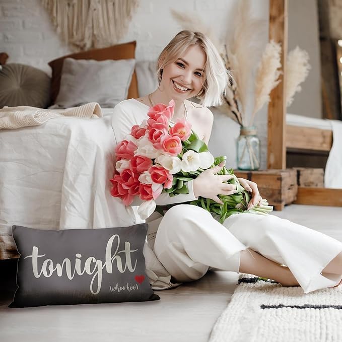 Mancheng-zi Bridal Gift,20x26 Pillow Cover,Bridal Shower Gifts,Funny Couples Reversible Linen Pillow Cover, Bachelorette Party Gifts,Bridal Gifts for Bride,Wedding Gifts for Bride(Gray), Grey